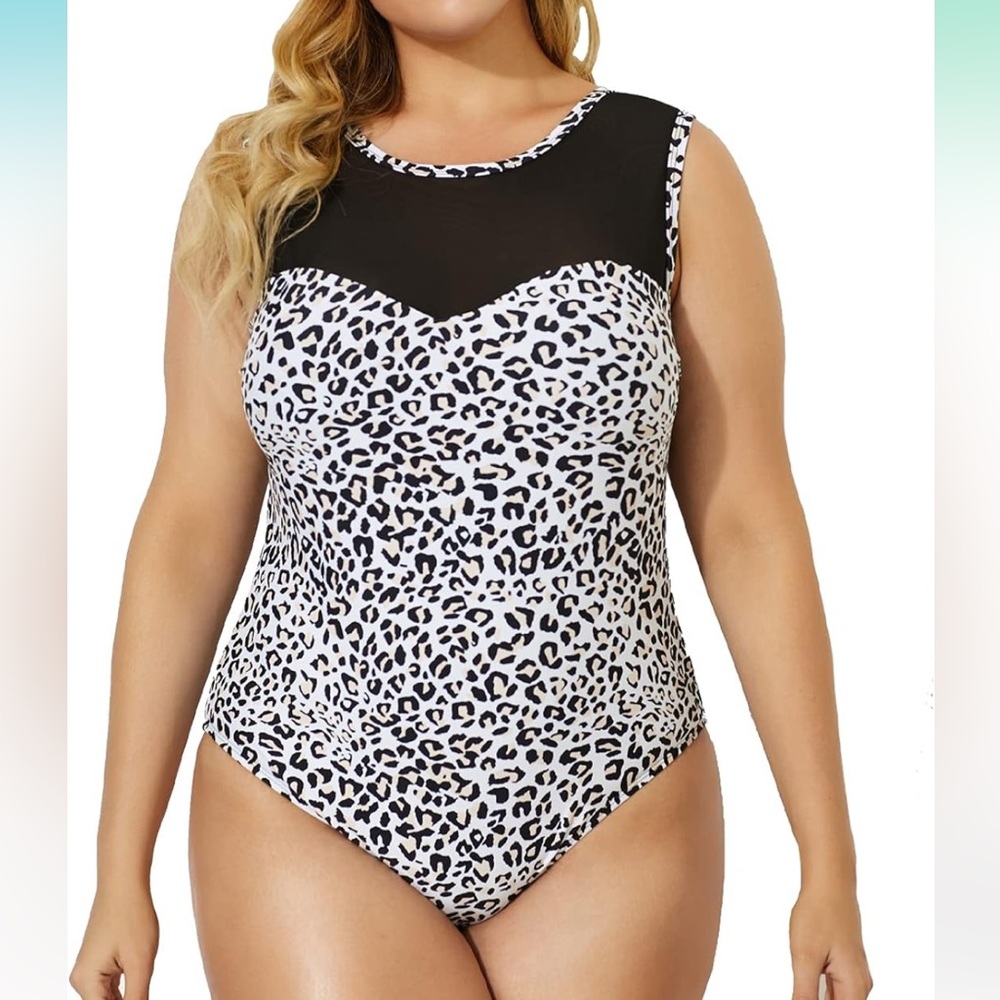 Meet.Curve NWT Leopard Printed Mesh One Piece Bathing Suit Size L
